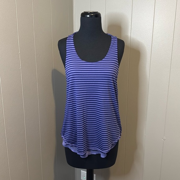 Calia Womens Medium Tank Top Shirt Purple Stripe Sleeveless Scoop Neck Racerback - Picture 1 of 6